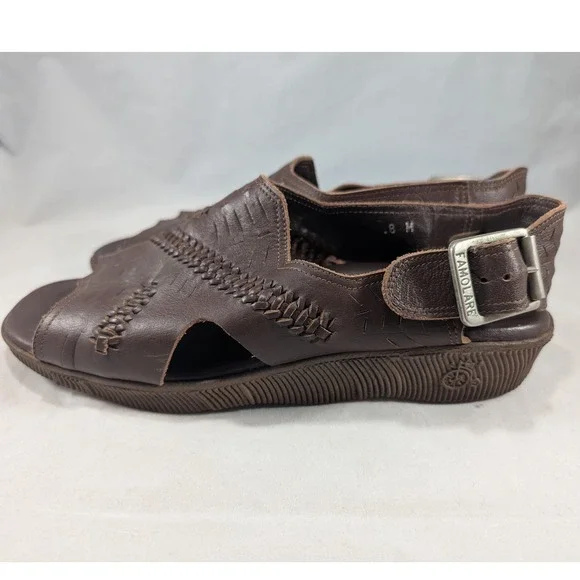 Famolare Brown Leather "Hi-Up" Wave Sole Sandals Woven Slingback Sandals Size 8M - Picture 2 of 11